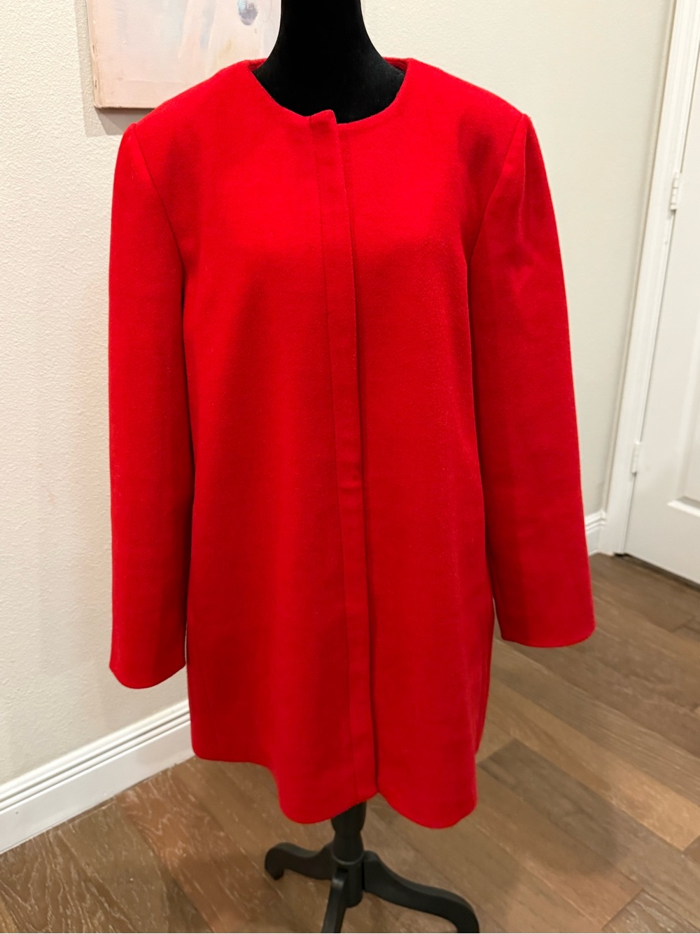 Nine West Bold Red Collarless Pea Coat